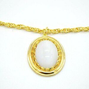 Pcraft White Moon Stone Chain Link Gold Tone